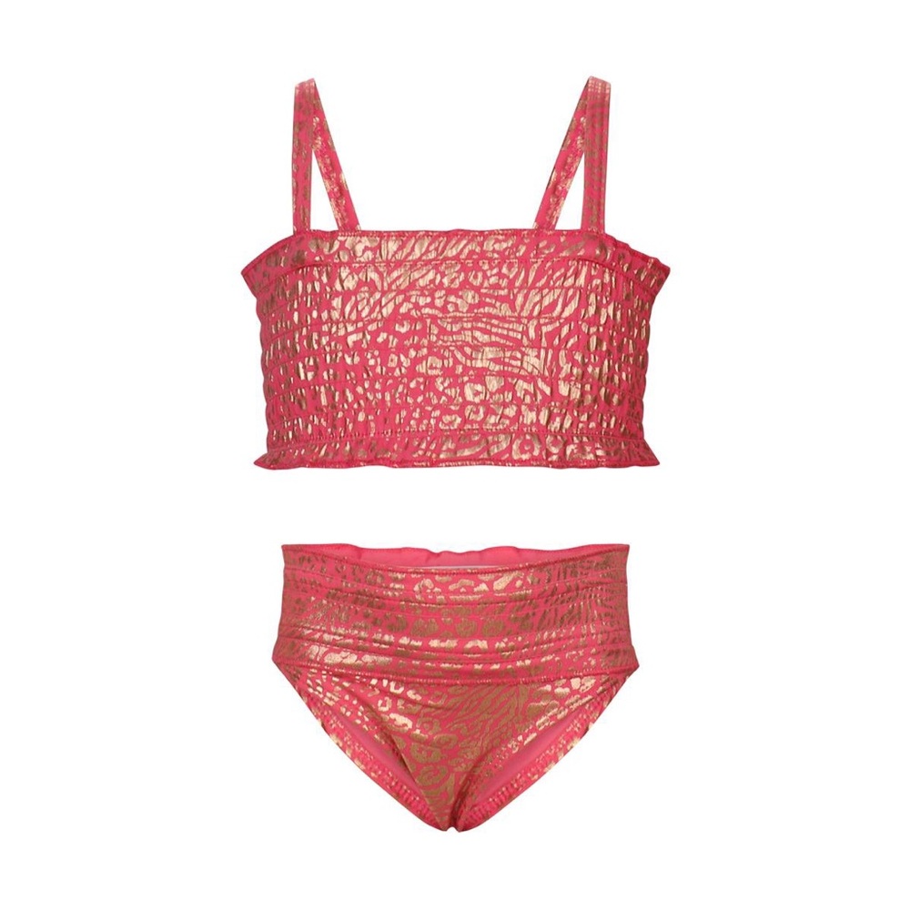 Vince Camuto Girls Animal Print Swimsuit 2 Piece Bikini Set Pink Gold size 10